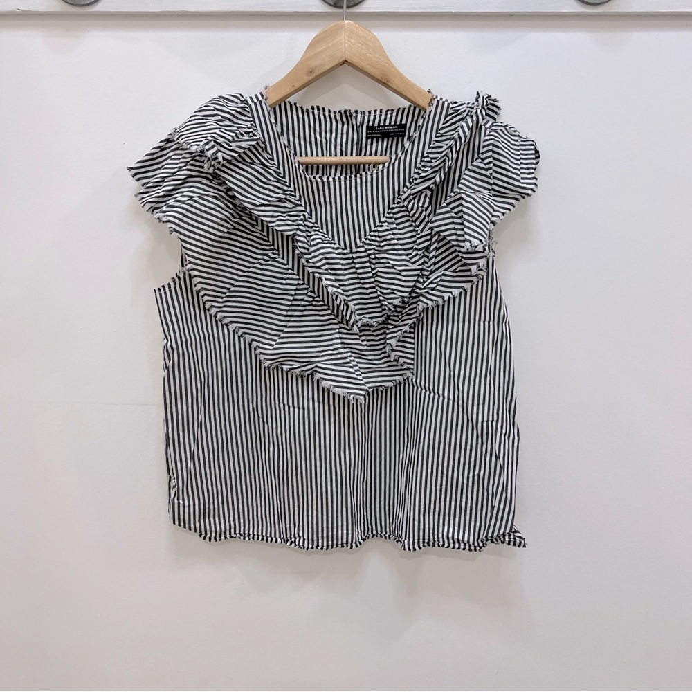 Zara women’s ruffled collar striped blouses